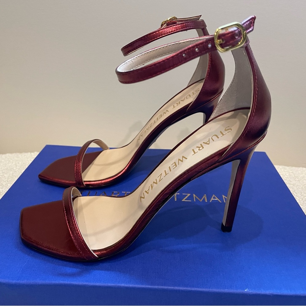 NEW Stuart Weitzman Nudistcurve Nudist Sandal Pump Red Metallic Leather Size 7